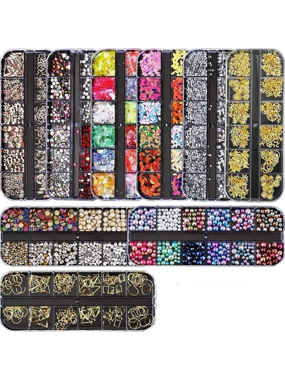 Nail Art Rhinestone and Sequins Kit Multicolor 9 boxes